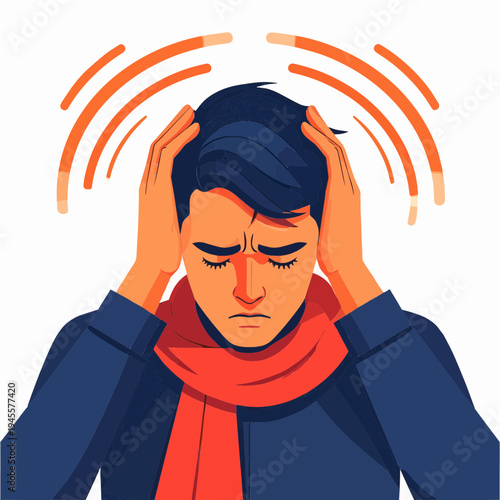 Man suffering from headache, pain, and stress illustration