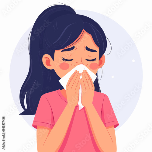 Unwell Young Woman Blowing Her Nose, Suffering from Cold or Allergy Symptoms