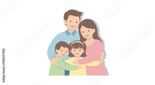 Happy Family with Two Children Portrait.