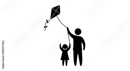 Father and Daughter Flying a Kite Together.