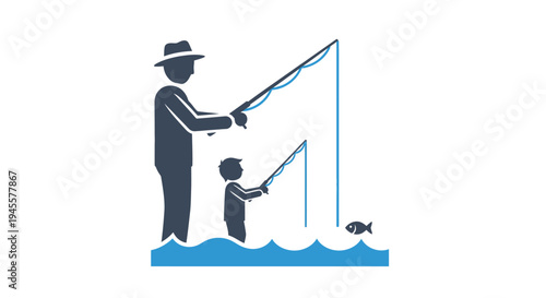 Father and Son Fishing Together Silhouette.