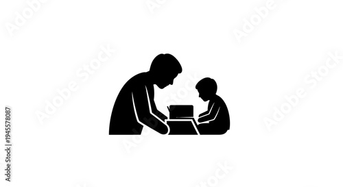 Father and Son Using Laptop Together.