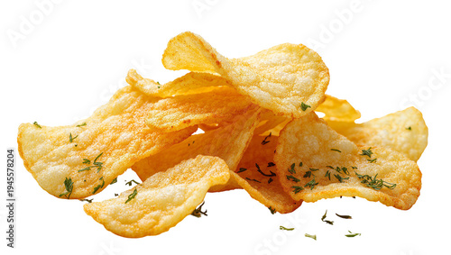 Tableau sur toile Isolated golden fried potato crisps with delicious seasoning for a tasty snack