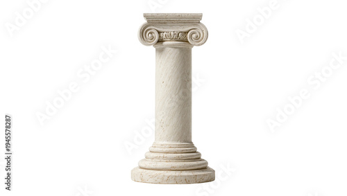 фотографія Isolated classical Greek marble column pedestal with decorative Ionic capital de