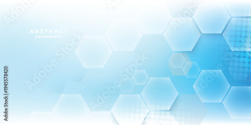 Abstract white and blue hexagon background. science and health care. Futuristic and technology concept background. Suit for cover, poster, banner, brochure, header, website