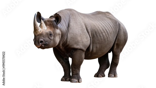 Принти на полотні Isolated black rhinoceros standing, showcasing its impressive horns and powerful