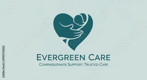 Heart shaped logo with mother holding baby silhouette.