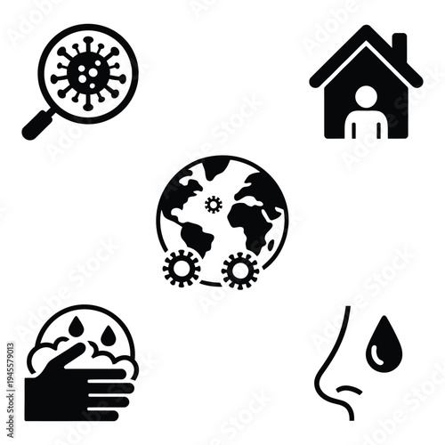 A collection of essential health and prevention icons for global pandemic awareness