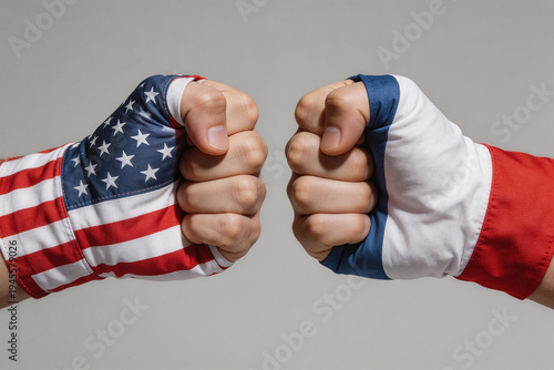 Fists with US and French Flags Clash