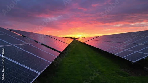 Solar panels at sunset energy landscape.
