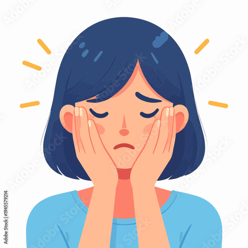 A cartoon illustration of a sad woman holding her face in her hands, looking distressed.