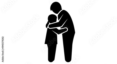 Father Hugging Child Tenderly Silhouette Illustration.