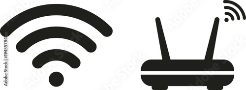 Professional Wireless Connectivity Icon Set Featuring High Speed Wi-Fi Signal and Digital Modem Router Symbols for Internet Networking