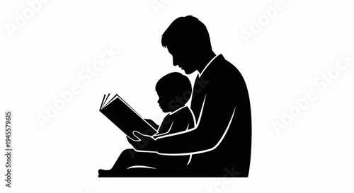 Father Reading Book with Young Child Silhouette.