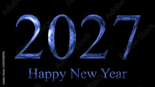 blue text with 2027 happy new year on black background. Suitable for new years greetings, invitations, and celebratory designs.