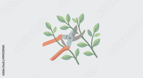 Garden pruning tool cutting fresh leafy branch concept of plant care landscaping trimming and maintaining healthy plants