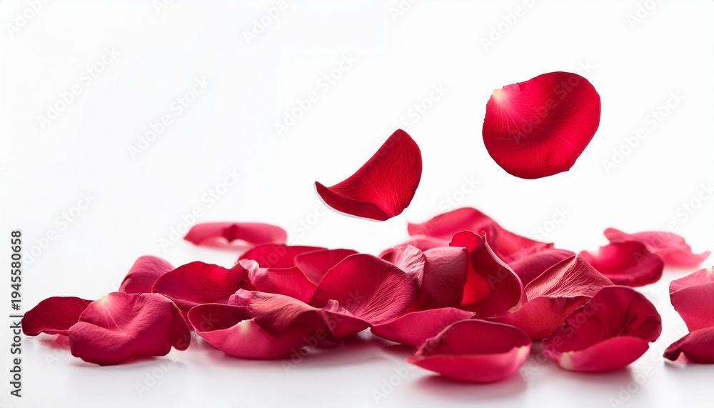 Fototapeta premium Valentine S Day Rose Petals Falling On White Background