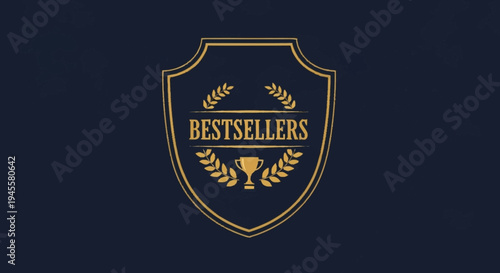 Golden Bestsellers Emblem with Trophy and Laurel Wreath.