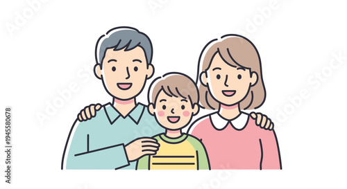 Happy Cartoon Family Portrait Together Smiling.