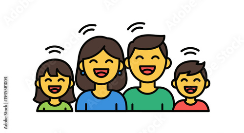 Happy Cartoon Family with Smiling Faces Together.