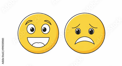 Happy and Sad Emoji Faces Contrasting Emotions.