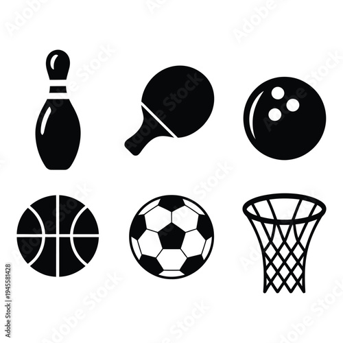 Assortment of Essential Sports Gear Silhouettes for Diverse Athletic Gameplay and Recreation