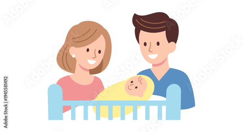 Happy Family with Newborn Baby Boy.
