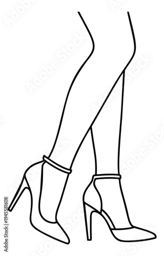 Line art illustration of female legs in high heeled shoes depicting fashion footwear for style and apparel design