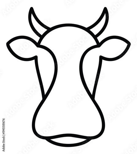 Outline illustration of cow head depicting farm animal portrait for agriculture and livestock design