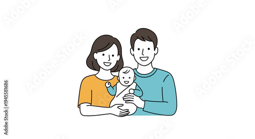 Happy Family with Newborn Baby Illustration.