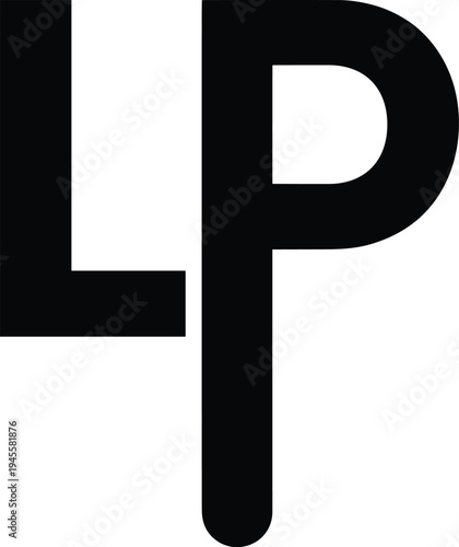 Vector illustration of bold black letters L and P in sans‑serif font for logo, branding, and creative artwork