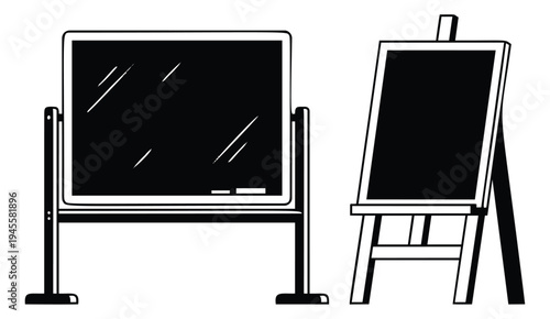 Silhouette illustration set of 2 blackboards featuring mounted and easel styles for educational design