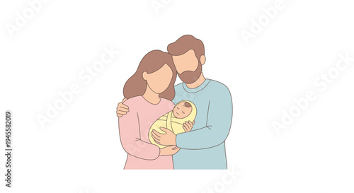 Happy Family with Newborn Baby Illustration.