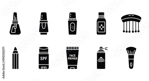 Set of 10 black beauty and makeup icons vector