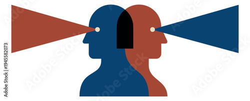 Flat illustration of two opposing viewpoints depicting communication perspectives for debate and dialogue design
