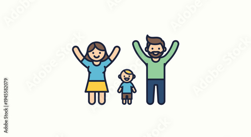 Happy Family with Raised Hands Together.