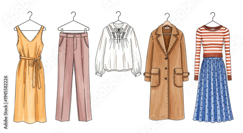 Set of 5 fashion clothing items vector