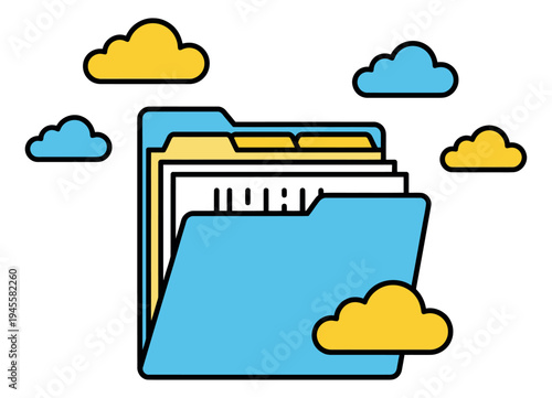 Flat illustration of cloud storage folders depicting digital file management system for technology and data design