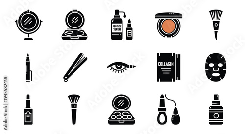 Set of 13 black makeup icons vector