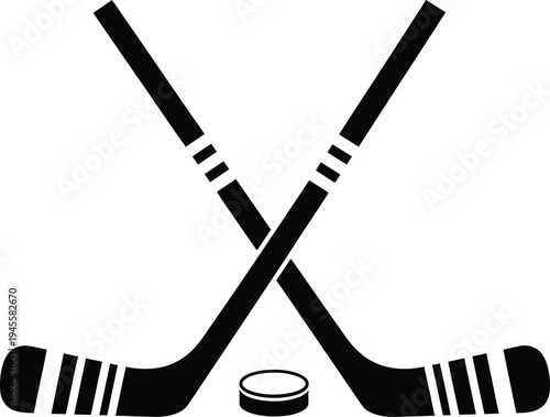 Hockey sticks and puck graphic illustration