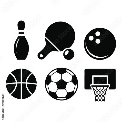 Collection of various sports equipment icons including ball games and recreation