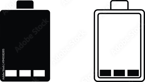 Battery level indicators in black and white illustrations
