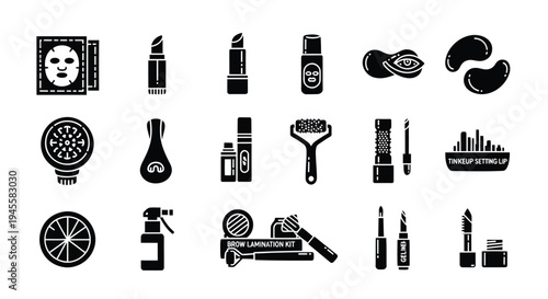 Set of 20 black beauty icons vector