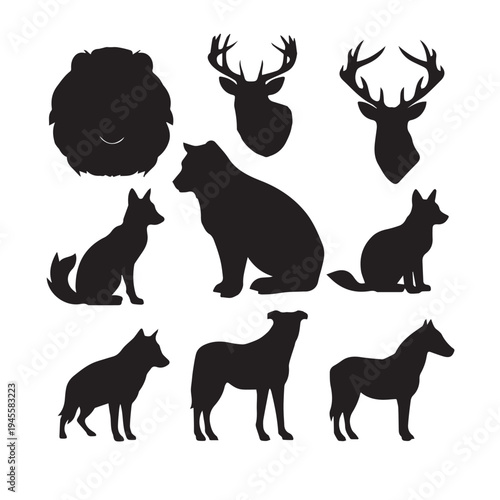 Photography Animals silhouettes vector set of farm and wild animals