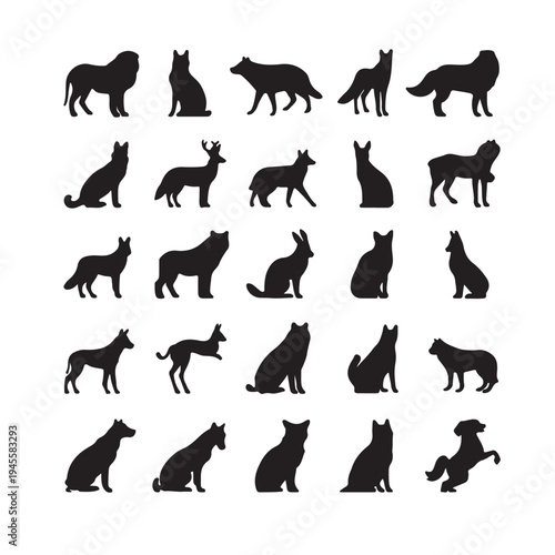 Canvas Print Animals silhouettes vector set of domestic and wild animals
