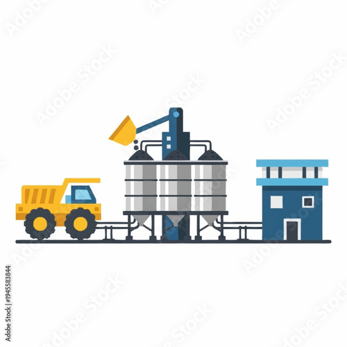 Industrial Cement Plant with Truck and Silo.