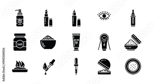 Set of 16 black beauty and makeup icons vector