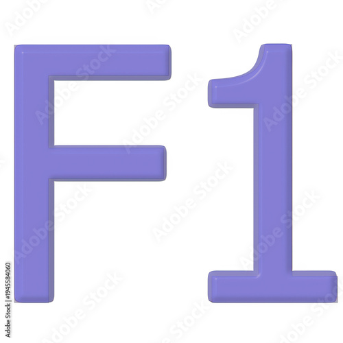3D Purple F1 Key Keyboard Shortcut Icon Isolated on Transparent Background