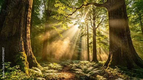 Sunlight filtering through forest trees 1.