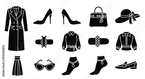 Set of 13 fashion icons vector
